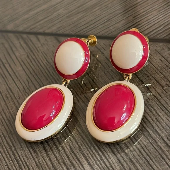 Vintage Joan Rivers Red and Ivory Drop Enamel Clip Earrings - Picture 3 of 16